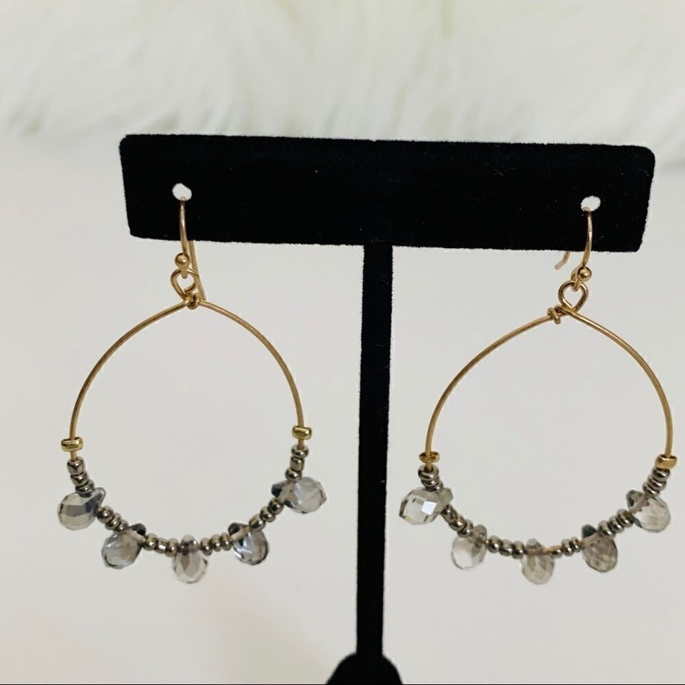 Crystal & Seed Skinny Hoop Earrings - Picture 5 of 5